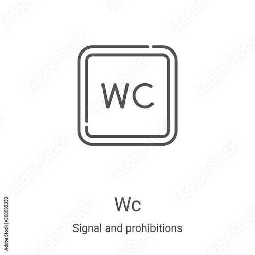 wc icon vector from signal and prohibitions collection. Thin line wc outline icon vector illustration. Linear symbol for use on web and mobile apps, logo, print media
