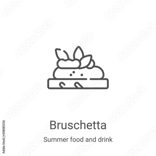 bruschetta icon vector from summer food and drink collection. Thin line bruschetta outline icon vector illustration. Linear symbol for use on web and mobile apps, logo, print media