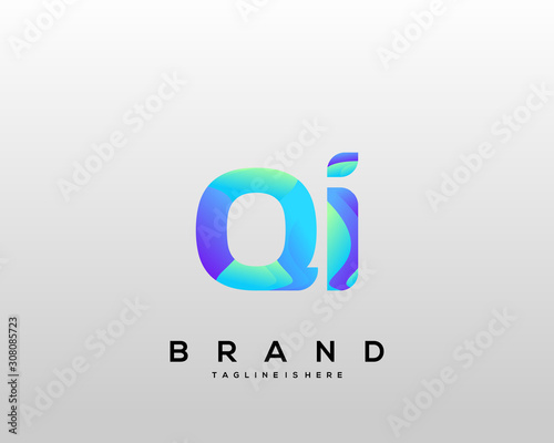 Initial letter QI logo with colorful, letter combination logo design for creative industry, web, business and company. - Vector