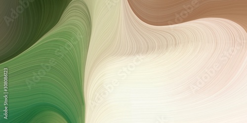 elegant curvy swirl waves background design with dark olive green, antique white and pastel brown color