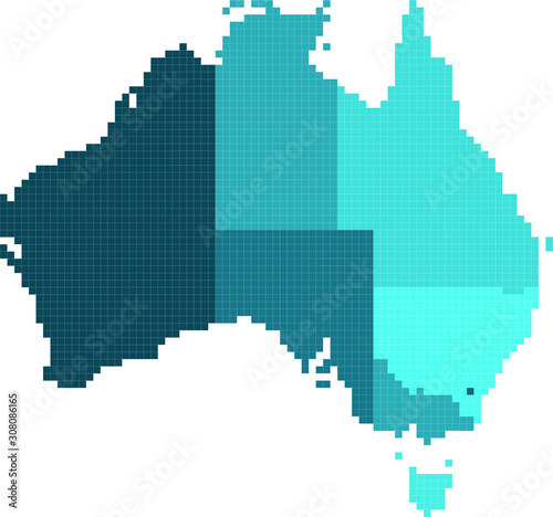 Blue square Australia map on white background. Vector illustration.