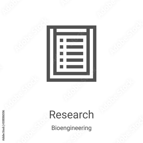 research icon vector from bioengineering collection. Thin line research outline icon vector illustration. Linear symbol for use on web and mobile apps, logo, print media