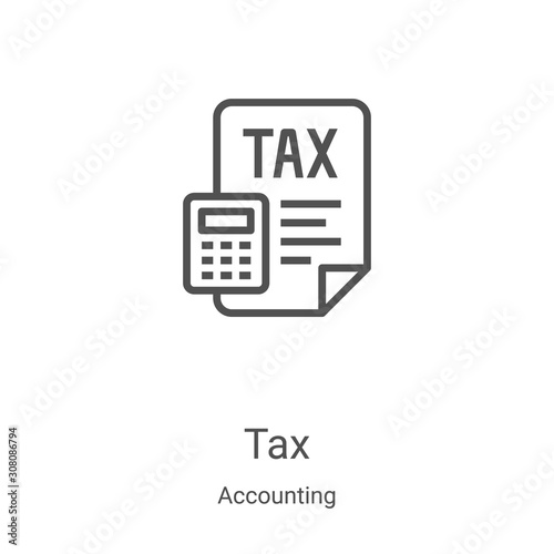 tax icon vector from accounting collection. Thin line tax outline icon vector illustration. Linear symbol for use on web and mobile apps, logo, print media