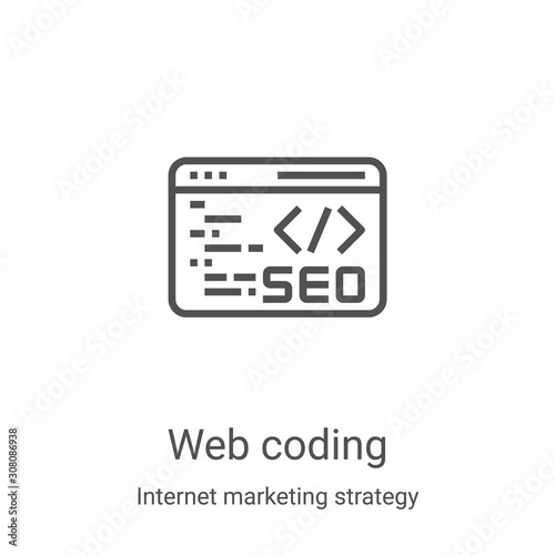 web coding icon vector from internet marketing strategy collection. Thin line web coding outline icon vector illustration. Linear symbol for use on web and mobile apps, logo, print media