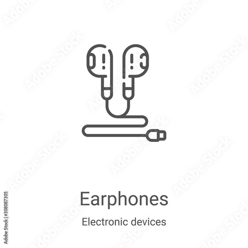 earphones icon vector from electronic devices collection. Thin line earphones outline icon vector illustration. Linear symbol for use on web and mobile apps, logo, print media
