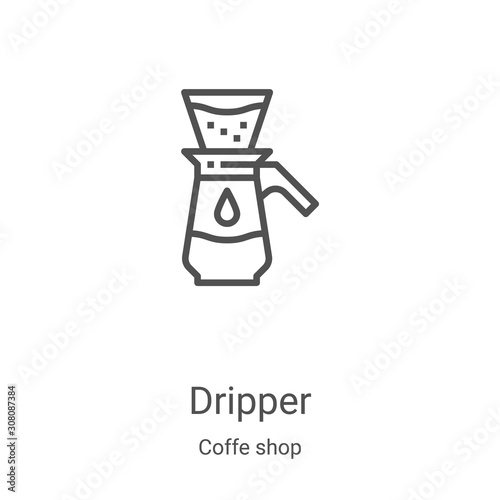 dripper icon vector from coffe shop collection. Thin line dripper outline icon vector illustration. Linear symbol for use on web and mobile apps, logo, print media