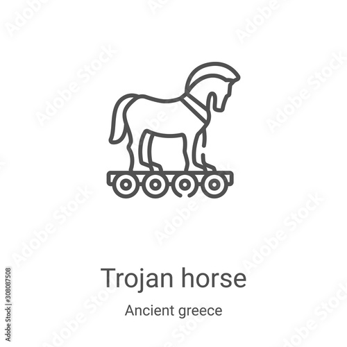 trojan horse icon vector from ancient greece collection. Thin line trojan horse outline icon vector illustration. Linear symbol for use on web and mobile apps, logo, print media photo