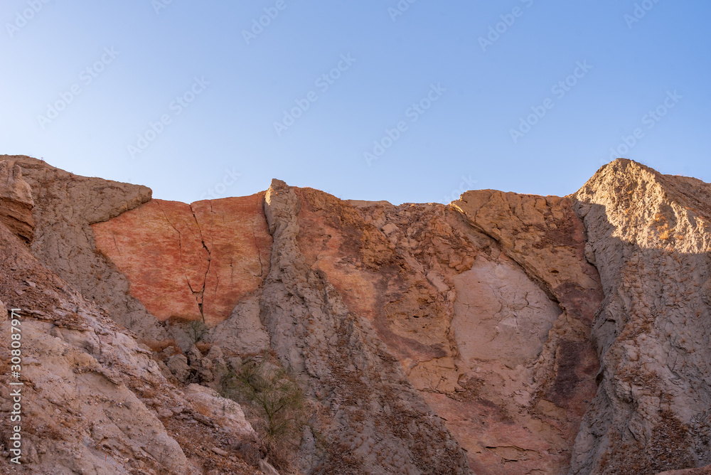 Landscape of barren colorful rock formation or hill in the Mecca Wilderness of Southern California