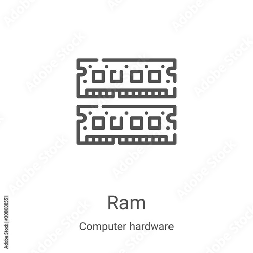ram icon vector from computer hardware collection. Thin line ram outline icon vector illustration. Linear symbol for use on web and mobile apps, logo, print media
