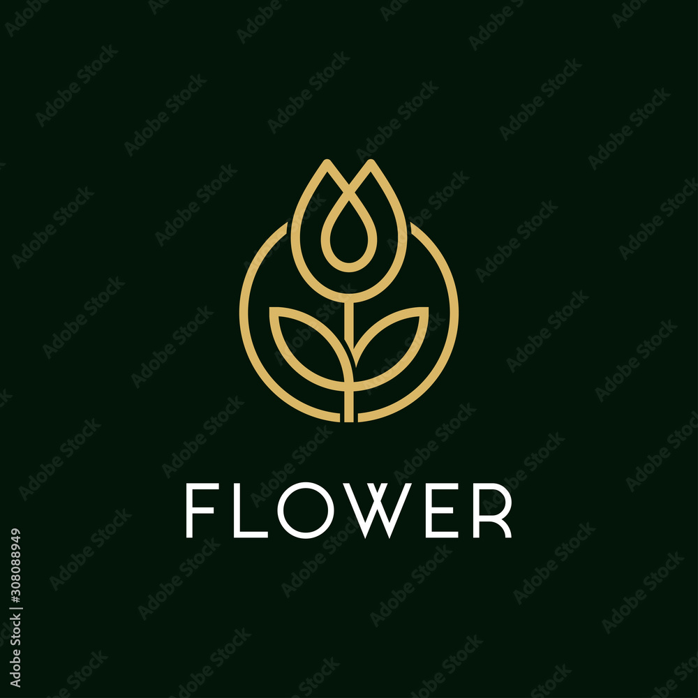 Fototapeta luksusowy kwiat streszczenie logo wektor z grafiką i styl liniowy koncepcja. logo salonu piękności. logo marki kosmetyków.