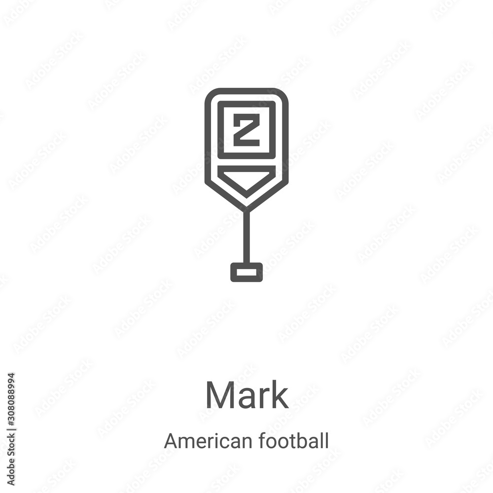 mark icon vector from american football collection. Thin line mark outline icon vector illustration. Linear symbol for use on web and mobile apps, logo, print media - obrazy, fototapety, plakaty 