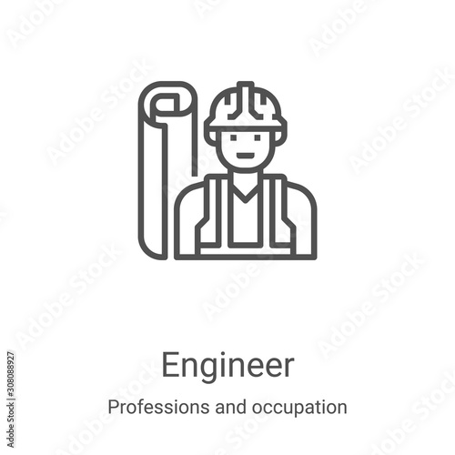 engineer icon vector from professions and occupation collection. Thin line engineer outline icon vector illustration. Linear symbol for use on web and mobile apps, logo, print media