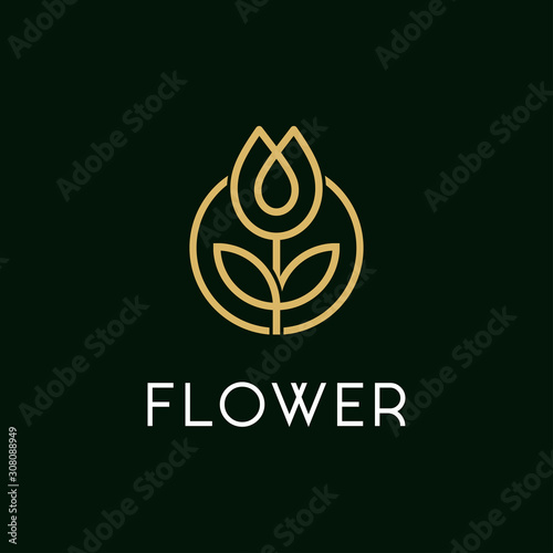 Fototapeta luksusowy kwiat streszczenie logo wektor z grafiką i styl liniowy koncepcja. logo salonu piękności. logo marki kosmetyków.