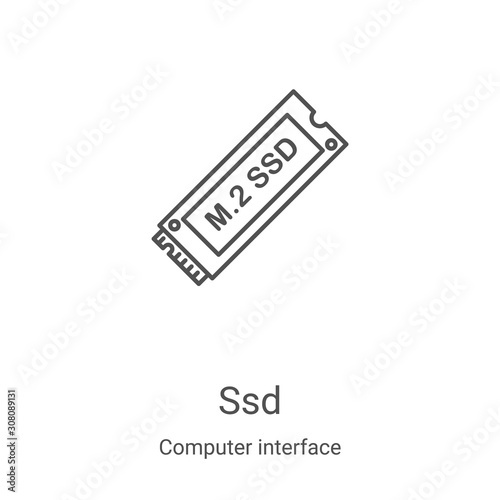 ssd icon vector from computer interface collection. Thin line ssd outline icon vector illustration. Linear symbol for use on web and mobile apps, logo, print media