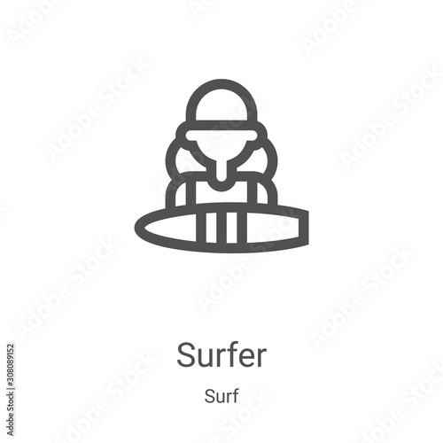 surfer icon vector from surf collection. Thin line surfer outline icon vector illustration. Linear symbol for use on web and mobile apps, logo, print media