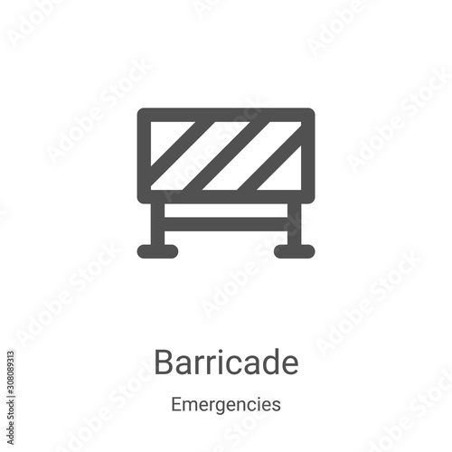 barricade icon vector from emergencies collection. Thin line barricade outline icon vector illustration. Linear symbol for use on web and mobile apps, logo, print media