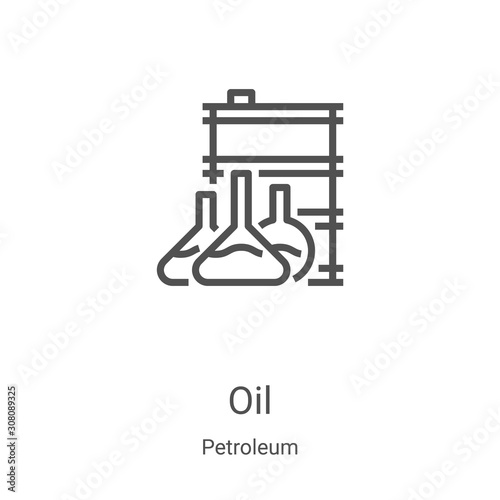 oil icon vector from petroleum collection. Thin line oil outline icon vector illustration. Linear symbol for use on web and mobile apps, logo, print media