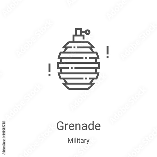 grenade icon vector from military collection. Thin line grenade outline icon vector illustration. Linear symbol for use on web and mobile apps, logo, print media