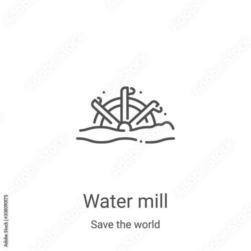 water mill icon vector from save the world collection. Thin line water mill outline icon vector illustration. Linear symbol for use on web and mobile apps, logo, print media