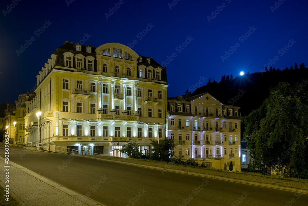 Spa architecture - summer evening in the center of Marianske Lazne (Marienbad) - Czech Republic