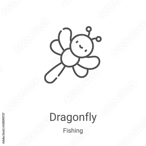 dragonfly icon vector from fishing collection. Thin line dragonfly outline icon vector illustration. Linear symbol for use on web and mobile apps, logo, print media