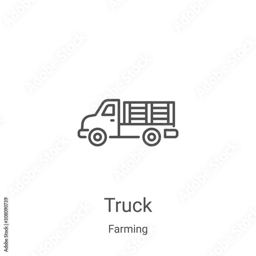 truck icon vector from farming collection. Thin line truck outline icon vector illustration. Linear symbol for use on web and mobile apps, logo, print media