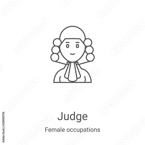 judge icon vector from female occupations collection. Thin line judge outline icon vector illustration. Linear symbol for use on web and mobile apps, logo, print media