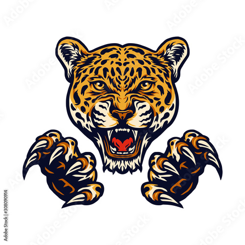 jaguars and claws illustrations using a hand drawing style continued with digital coloring, this is a combination of hand drawing style and digital color