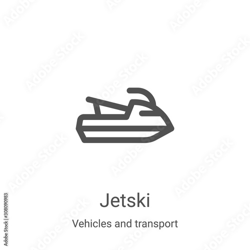 jetski icon vector from vehicles and transport collection. Thin line jetski outline icon vector illustration. Linear symbol for use on web and mobile apps, logo, print media
