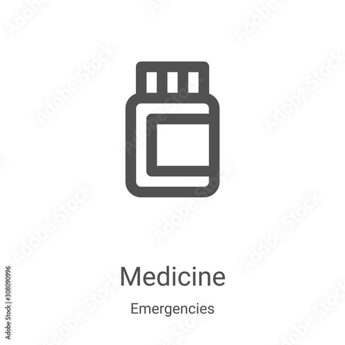 medicine icon vector from emergencies collection. Thin line medicine outline icon vector illustration. Linear symbol for use on web and mobile apps, logo, print media
