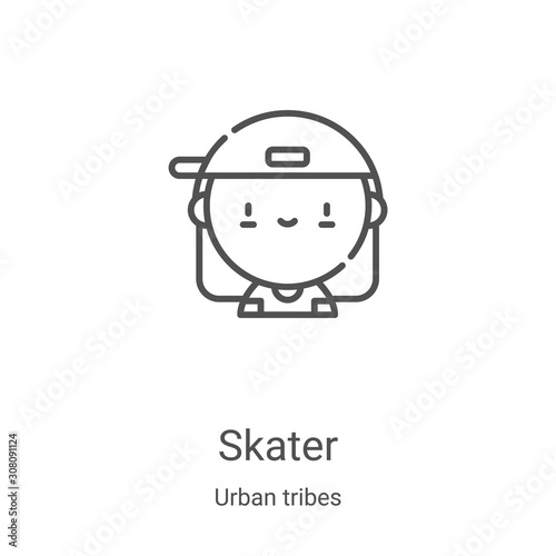 skater icon vector from urban tribes collection. Thin line skater outline icon vector illustration. Linear symbol for use on web and mobile apps, logo, print media