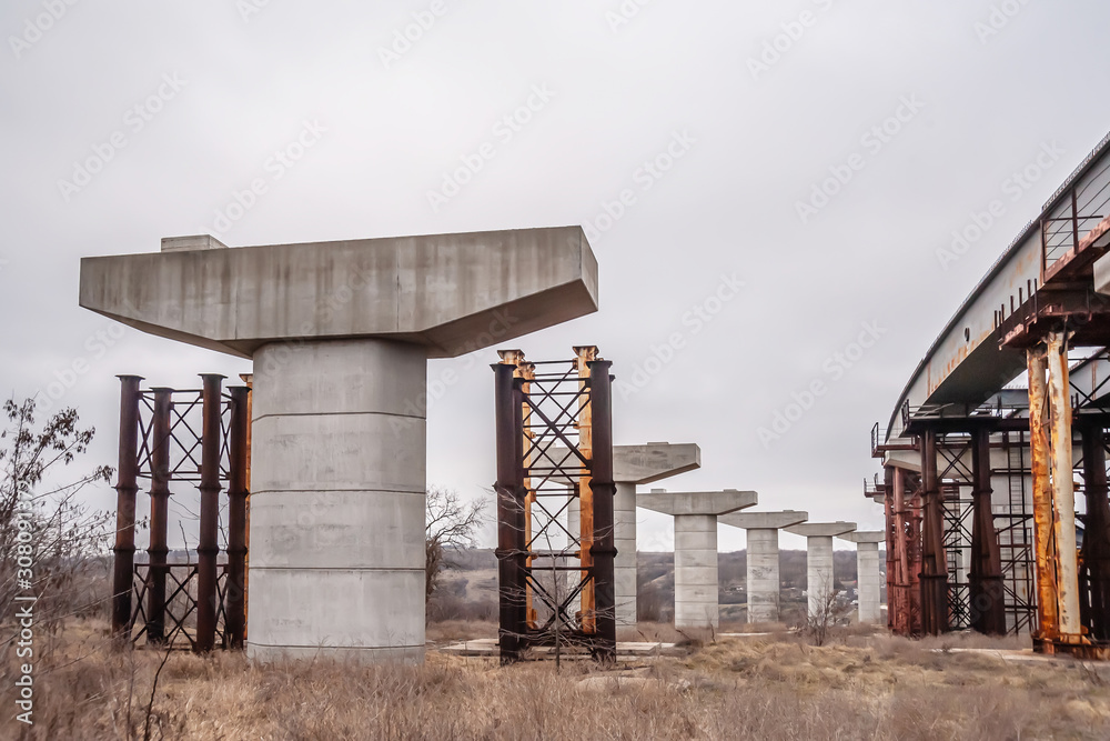 Powerful pylons support bridge spans. Powerful pylons support bridge spans.