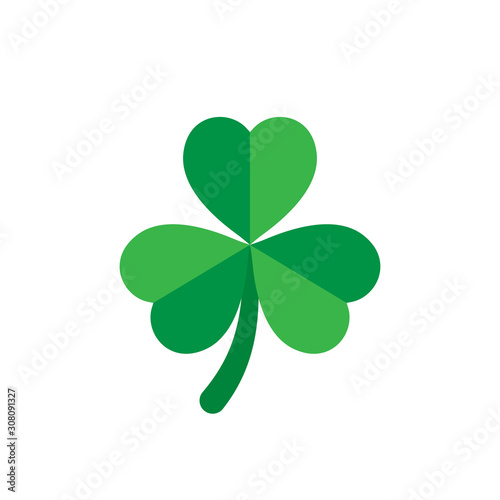 Three leaf clover icon in flat style. St Patricks Day vector illustration on white isolated background. Flower shape business concept.