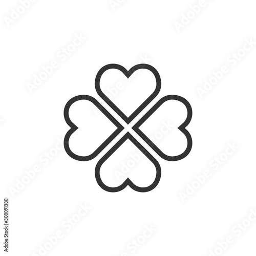 Four leaf clover icon in flat style. St Patricks Day vector illustration on white isolated background. Flower shape business concept.