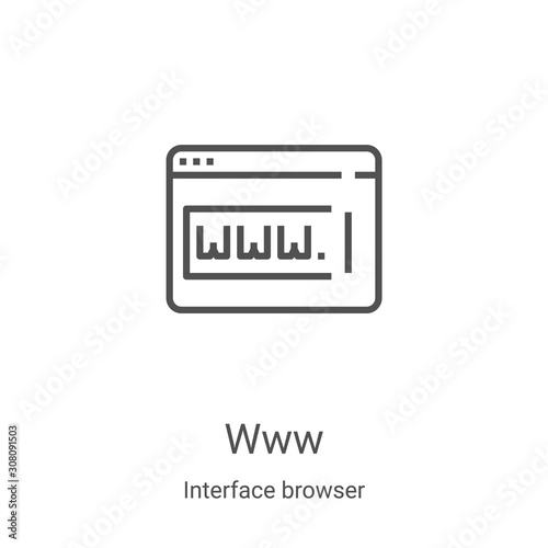 www icon vector from interface browser collection. Thin line www outline icon vector illustration. Linear symbol for use on web and mobile apps, logo, print media