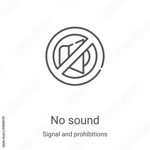 no sound icon vector from signal and prohibitions collection. Thin line no sound outline icon vector illustration. Linear symbol for use on web and mobile apps, logo, print media