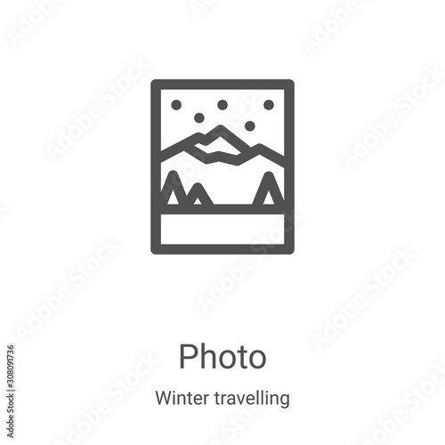 photo icon vector from winter travelling collection. Thin line photo outline icon vector illustration. Linear symbol for use on web and mobile apps, logo, print media