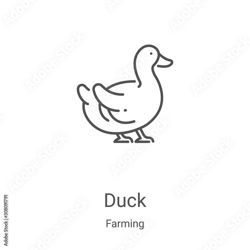 duck icon vector from farming collection. Thin line duck outline icon vector illustration. Linear symbol for use on web and mobile apps, logo, print media