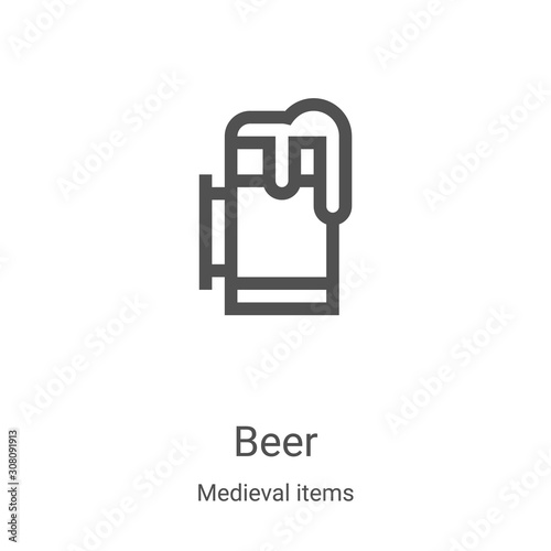 beer icon vector from medieval items collection. Thin line beer outline icon vector illustration. Linear symbol for use on web and mobile apps, logo, print media