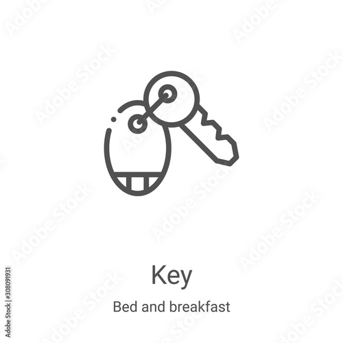 key icon vector from bed and breakfast collection. Thin line key outline icon vector illustration. Linear symbol for use on web and mobile apps, logo, print media