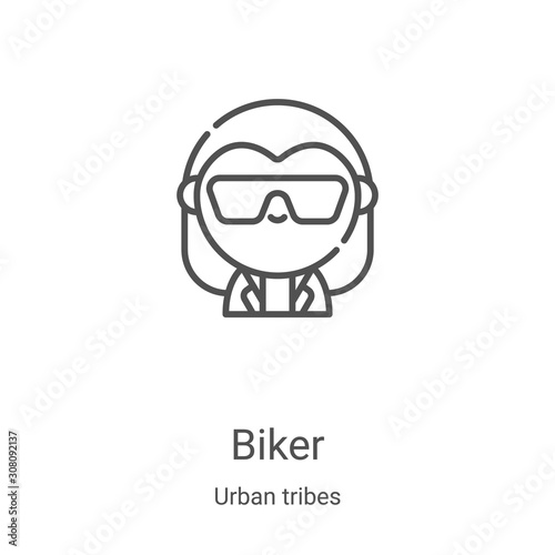 biker icon vector from urban tribes collection. Thin line biker outline icon vector illustration. Linear symbol for use on web and mobile apps, logo, print media