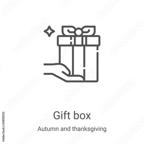 gift box icon vector from autumn and thanksgiving collection. Thin line gift box outline icon vector illustration. Linear symbol for use on web and mobile apps, logo, print media