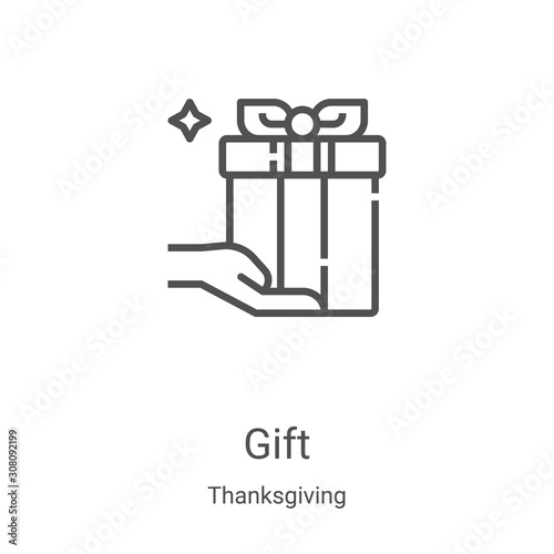 gift icon vector from thanksgiving collection. Thin line gift outline icon vector illustration. Linear symbol for use on web and mobile apps, logo, print media