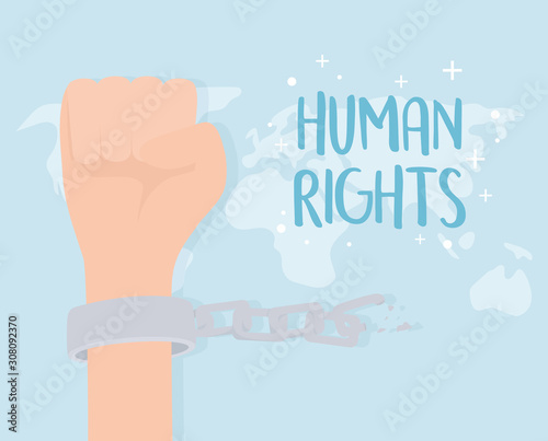 human rights, hand with handcuffs and chain