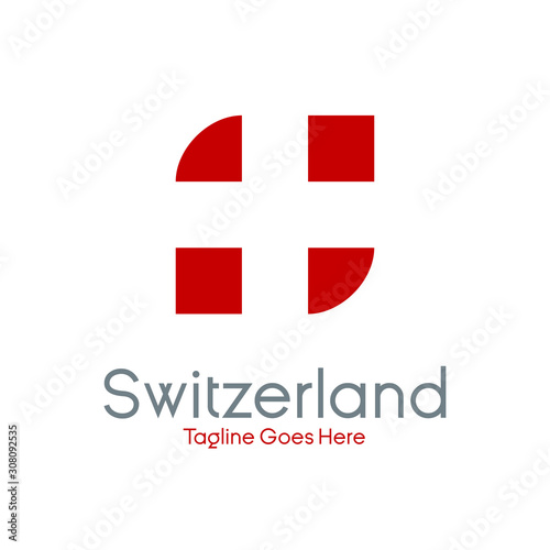 S monogram logo design with Switzerland flag concept. letter S and cross icon on negative space. initial S vector template