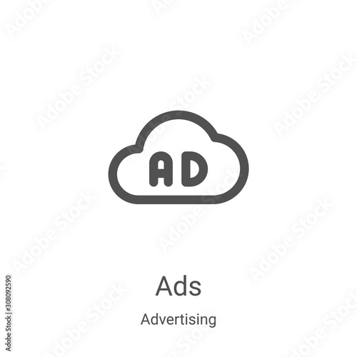 ads icon vector from advertising collection. Thin line ads outline icon vector illustration. Linear symbol for use on web and mobile apps, logo, print media