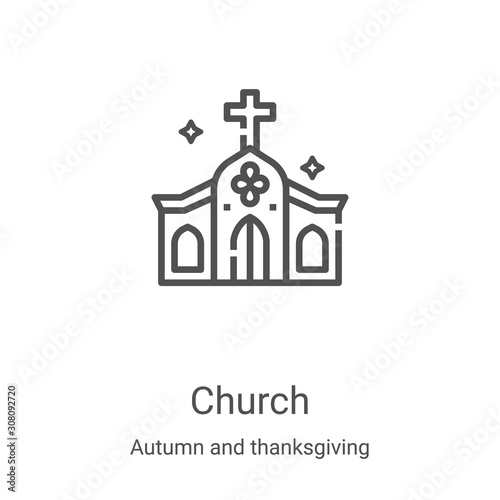 church icon vector from autumn and thanksgiving collection. Thin line church outline icon vector illustration. Linear symbol for use on web and mobile apps, logo, print media