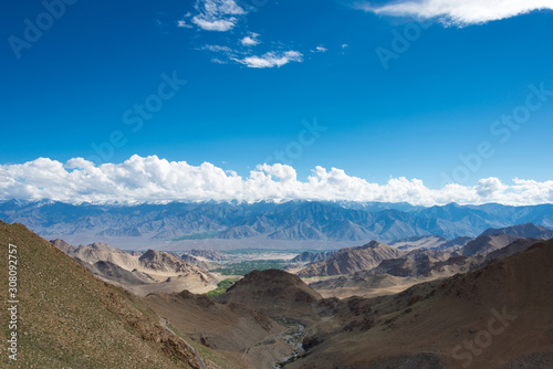 Ladakh  India - Aug 03 2019 - Riders on Between Khardung La Pass  5359m  and Leh in Ladakh  Jammu and Kashmir  India.