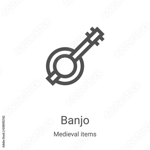banjo icon vector from medieval items collection. Thin line banjo outline icon vector illustration. Linear symbol for use on web and mobile apps, logo, print media