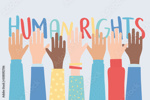 human rights, raised hands together community